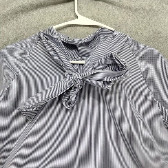 J Crew Tie Neck Blouse Womens Size 0 Blue White Striped Neck Tie Pleated 3/4 - Picture 5 of 13